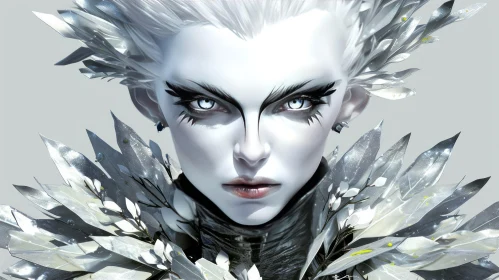Serene Portrait of a Woman with Pale Skin and White Hair