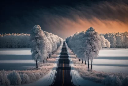 Surreal Snowy Forest Landscape with Richly Colored Skies