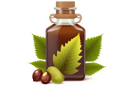 Realistic Bottle of Extract and Walnut Leaf Illustration