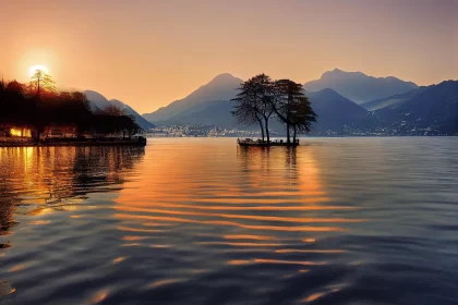 Serene Trees in Water at Sunset - Italian Landscapes