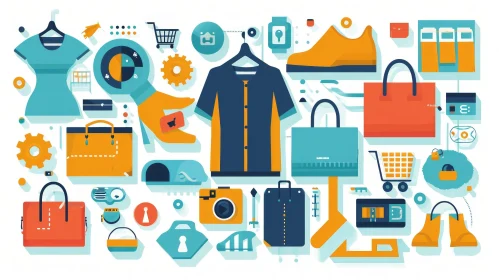 Playful and Vibrant Flat Lay Composition of Clothing, Shoes, Bags, and Electronics