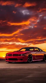 Captivating Sunset: Beautiful Red Car in Bold Colors