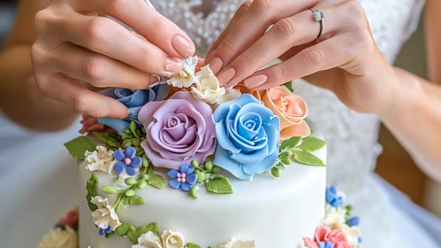 Elegant Wedding Cake Decoration with Sugar Flowers