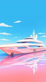 Pink and White Yacht on Serene Pink Sea