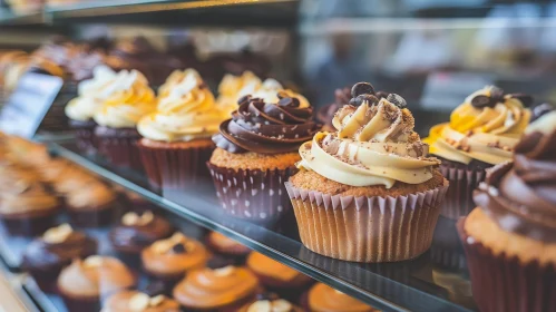 Delicious Cupcakes Displayed in Glass Case