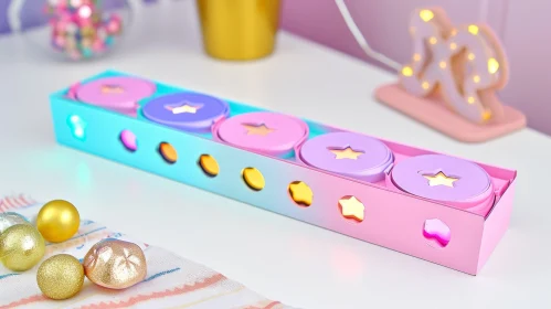 Colorful Rectangular Box with Circular Cutouts and Lights