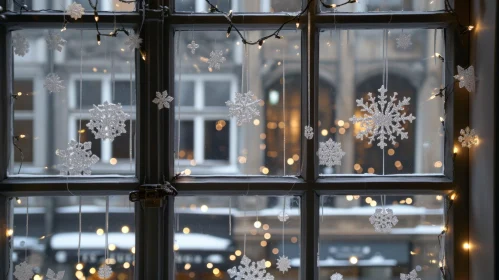Enchanting Snowflake Window Decoration | City Street Background