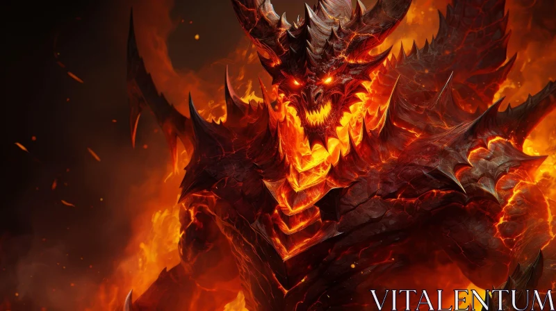 Muscular Demonic Creature in Fiery Landscape