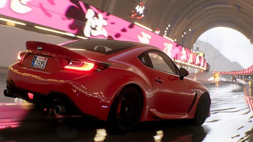 Red Sports Car Speeding Through Tunnel