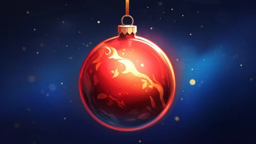 Enchanting Christmas Illustration with Red Glass Ball and Golden Cap