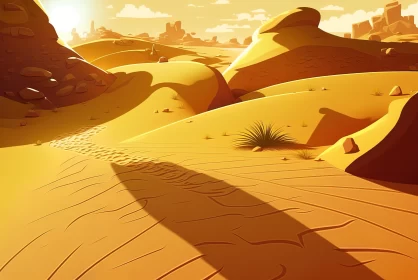 Enchanting Desert Landscape Cartoon | Golden Hues | Ray Tracing
