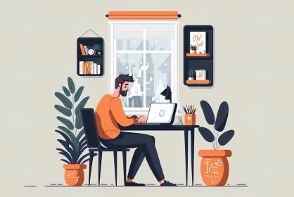 Moody Illustration of a Man Working at Home | Detailed Character Illustrations