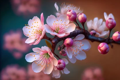 Almond Branch with Pink Blossoms - Realistic Hyper-Detailed Rendering