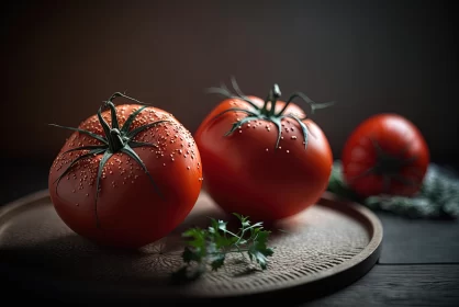 Captivating Still Life: Ripe Tomatoes on a Weathered Wooden Board