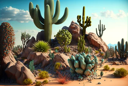 Vibrant 3D Desert Landscape Rendering | Lively Nature Scenes