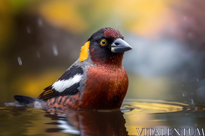 Colorful Bird in Water: Dark Amber and Maroon Tones | American Barbizon School