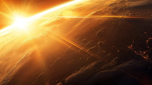 Earth from Space with Sun Rising - Realistic Image