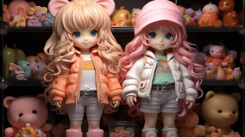 Charming Anime Girls and Toys 3D Rendering