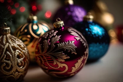 Colorful Christmas Ornaments on White Table | Festive Holiday Decor