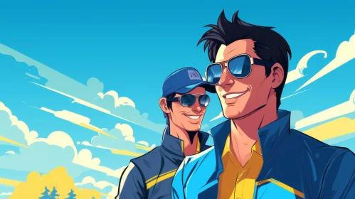 Smiling Men in Blue Jackets - Friendship Portrait