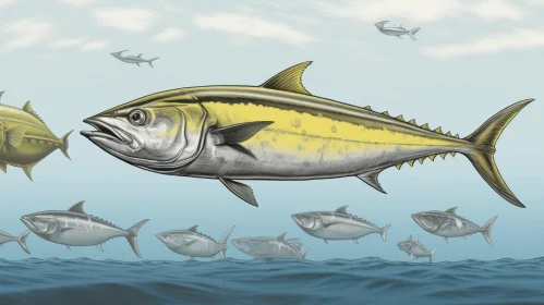 Graceful Yellowfin Tuna Swimming in Ocean
