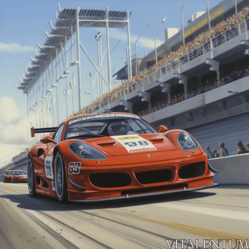 Red Racing Car on Track - Captivating Hyper-Realistic Architecture Paintings