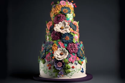 Exquisite Floristic Wedding Cake - Hyper-Detailed and Vibrant