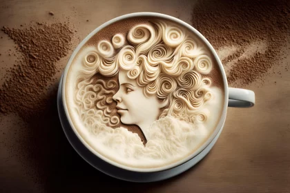 Intricately Sculpted Coffee Cup Art: A Captivating Depiction of a Woman's Face