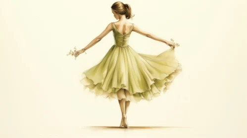 Young Woman in Green Dress - Watercolor Painting