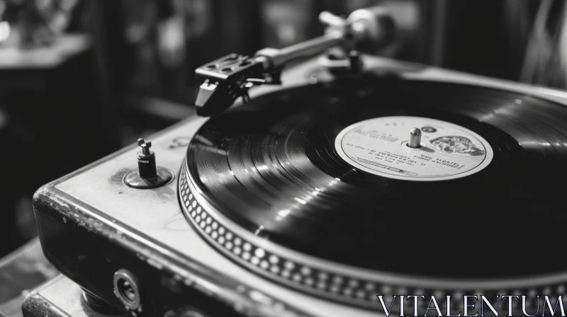 Monochrome Record Player with Spinning Vinyl - Abstract Art