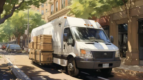 White Delivery Truck Parked on City Street