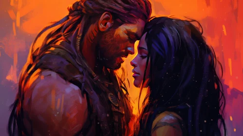 Intimate Man and Woman Painting in Realistic Style
