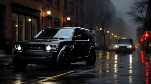 Black Land Rover Driving in Rainy Night - Street Style Realism