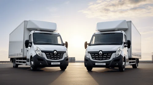 Captivating Image of Two White Commercial Trucks on a Road