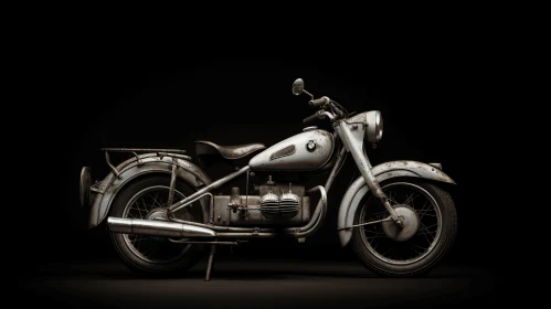 Eerily Realistic Old Motorcycle on Black Background