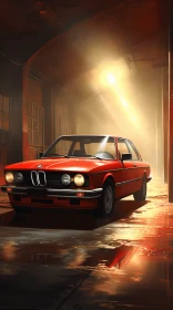 Red BMW Car Artwork - Realistic Portrayal of Light and Shadow