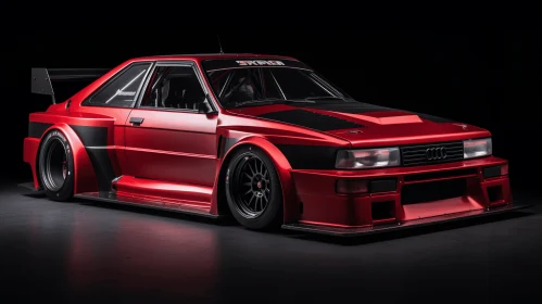 Ethereal Red Automobile on Black Background | Artistic Shodo and Tachism Style