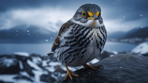 Striped Bird in Snow Scene - Power of Digital Art Portraiture
