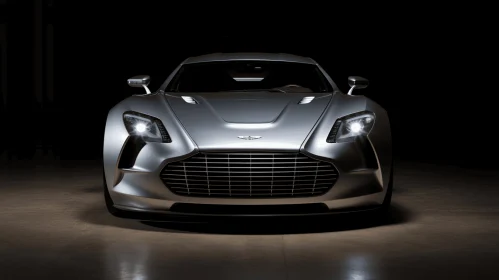 Sleek and Mysterious: Silver Aston Martin Car in a Dark Room