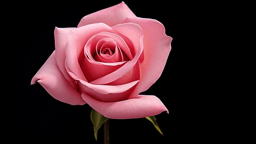 Soft Pink Rose on Black Background - A Study in Contrast and Minimalism