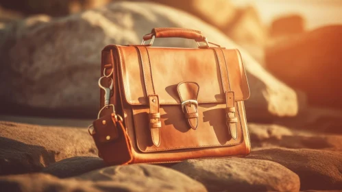 Brown Leather Briefcase at Sunset