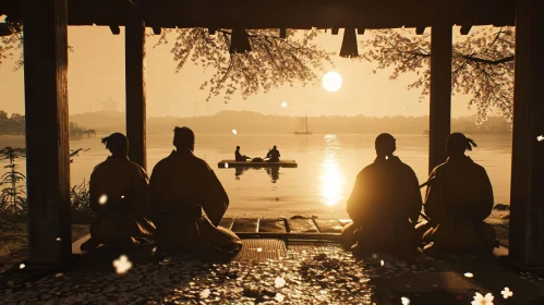 Japanese Lake Sunset Landscape - Serene Nature Beauty