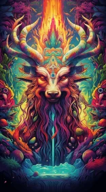 Enchanting Forest Scene: Vibrant Deer with Intricate Illustrations