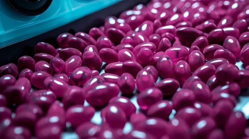 Close-Up of Pink Pills on Blue Surface | Abstract Art