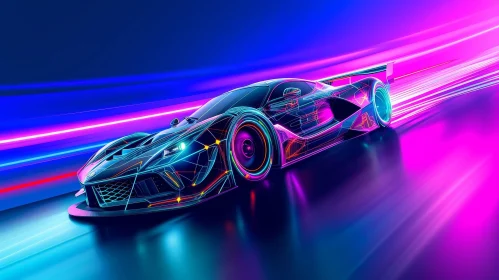 Futuristic Sports Car - Neon Lights Digital Art