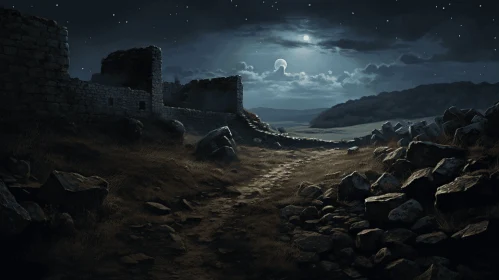 Mysterious Castle in Moonlit Night - Traditional British Landscapes
