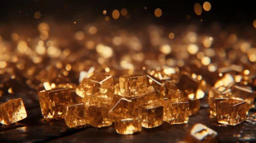 Golden Cubes - Close-up Abstract Art - Reflective Surface
