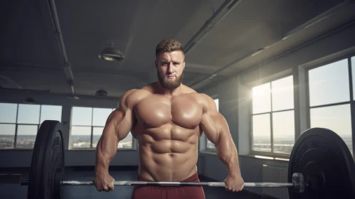 Muscular Man Weightlifting in Gym