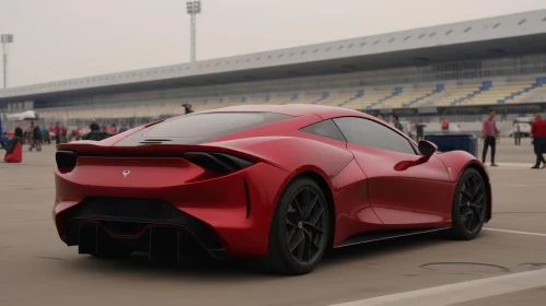 Red Sports Car Racing on Track