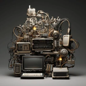 Surrealistic Steampunk Sculpture: A Captivating Pile of Electronics
